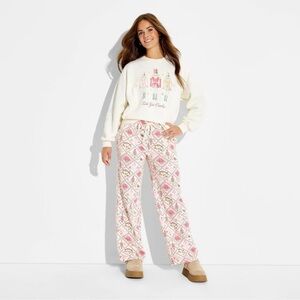 Cozy Cream Sweatshirt and Pink Patterned Pajama Set